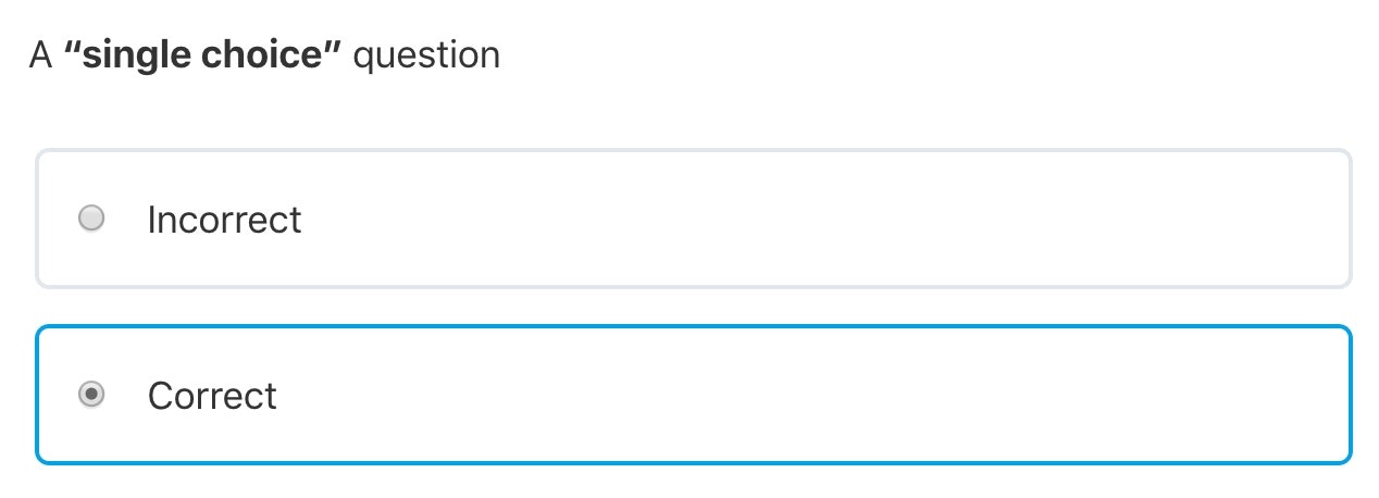 LearnDash single choice question frontend example